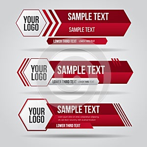 Lower third tv red design template modern contemporary. Set of banners bar screen broadcast bar name. Collection of lower third fo