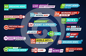 Lower third tv titles set, design for broadcasting and television