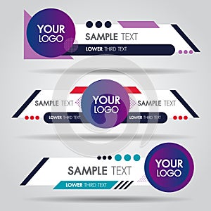 Lower third white and colorful design template modern contemporary. Set of banners bar screen broadcast bar name.