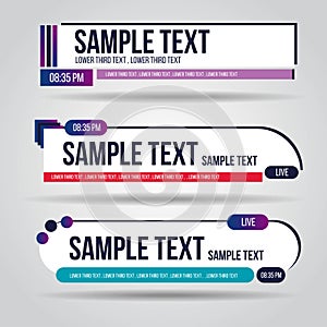 Lower third white and colorful design template modern contemporary. Set of banners bar screen broadcast bar name. Collection of