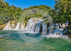 Lower waterfall Skradinski Buk on a sunny day.