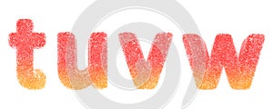 Lowercase letters t-u-v-w. Candy alphabet collection
