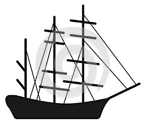 Lowered sails ship sign. Black sailboat icon