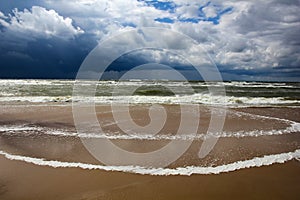 Lowering clouds and storm on the Baltic Sea in bad weather