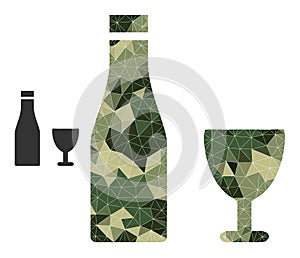Lowpoly Mosaic Alcohol Drinks Icon in Camouflage Army Color Hues