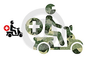 Lowpoly Mosaic Doctor Motorbike Icon in Khaki Army Color Hues