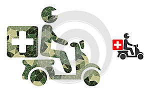 Lowpoly Mosaic Medical Motorbike Icon in Camouflage Military Color Hues