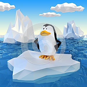 Lowpoly penguin on ice