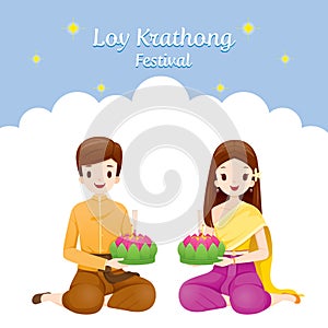 Loy Krathong Festival, Couple in National Costume Sitting, Celeb