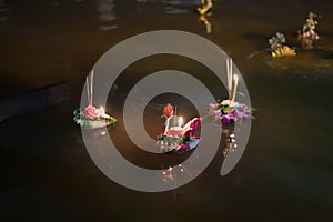 Loy Krathong festival, People buy flowers and candle to light and float on water to celebrate the Loy Krathong festival in