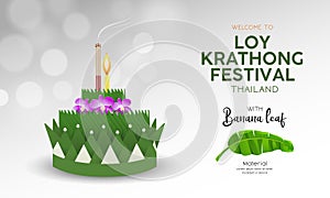 Loy Krathong festival in thailand, banana green leaf material background