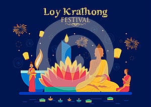 Loy Krathong Siamese festival of Lights traditional celebration of Thailand