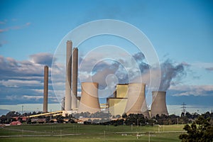 The Loy Yang Power Station exterior view. A brown coal- fired thermal power station located on the outskirts of the city of