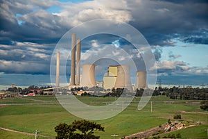 The Loy Yang Power Station exterior view. A brown coal- fired thermal power station located on the outskirts of the city of