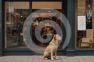 loyal dog patiently waiting for its owner outside a store