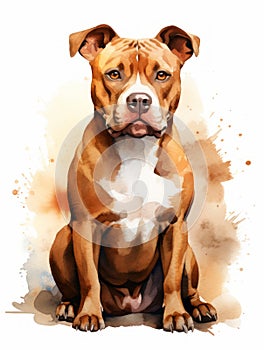 Loyal Gaze of an American Staffordshire Terrier in Watercolor AI Generated