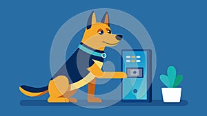 A loyal German Shepherd pressing a button on the device to notify its owner that it needs to go outside to use the photo