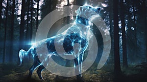 Loyal Guardian: Dog Patronus Amidst Enchanted Forest Shadows