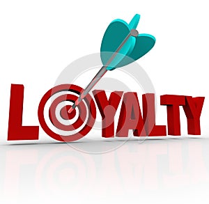Loyalty Arrow in 3D Word Customer Reputation