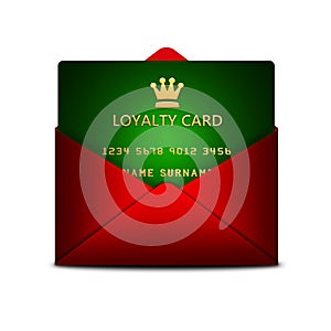 Loyalty card in envelope over white