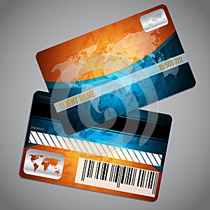 Loyalty card with world map and blue orange background
