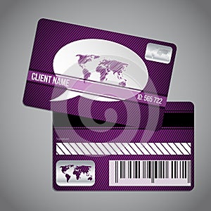 Loyalty card with world map and speech bubble on striped background