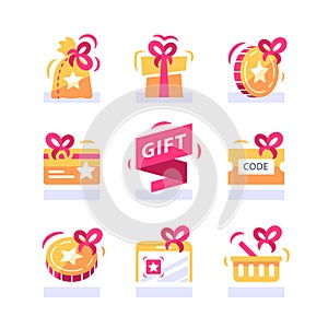 Loyalty gift, reward for purchase, earn points and redeem special present, lottery prize photo