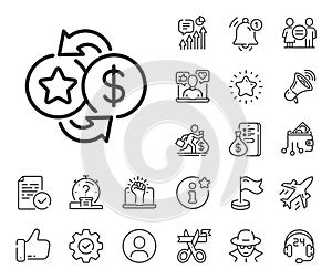 Loyalty points line icon. Bonus money. Discount program. Salaryman, gender equality and alert bell. Vector