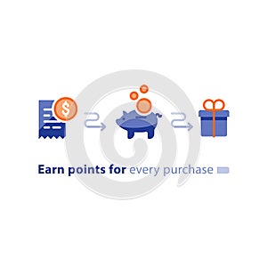 Loyalty program concept, earn points, win gift, shopping incentive, flat icons