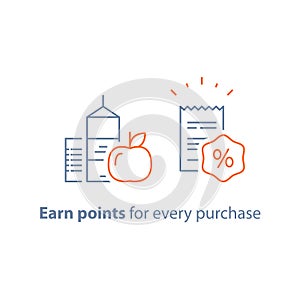 Loyalty program, earn points and get reward, marketing concept, grocery food and shopping basket