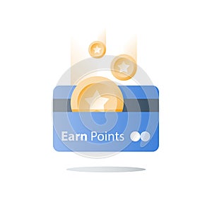 Loyalty program, earn reward, bonus card, perks concept, vector flat icon