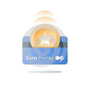 Loyalty program, earn reward, bonus card, perks concept, vector flat icon