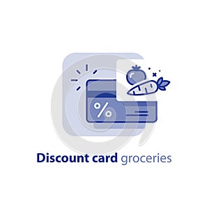 Loyalty program, grocery store discount card, points for purchase, line icon