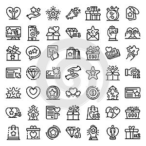 Loyalty program icons set, outline style