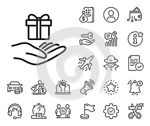 Loyalty program line icon. Gift box sign. Salaryman, gender equality and alert bell. Vector
