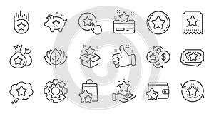 Loyalty program line icons. Bonus card, Redeem gift and discount coupon. Linear set. Vector
