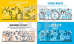 Loyalty program reward banner set, outline style