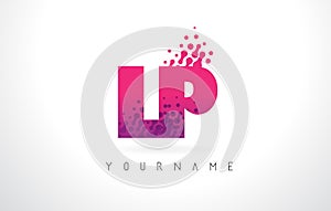 LP L P Letter Logo with Pink Purple Color and Particles Dots Design.