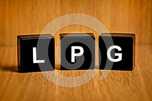 LPG or liquefied petroleum gas word on black block