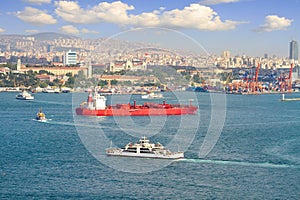 LPG tanker ship sailing in front of Istanbul Commercial Harbour