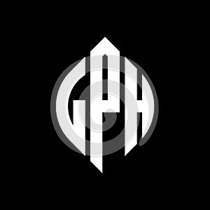 LPH circle letter logo design with circle and ellipse shape. LPH ellipse letters with typographic style. The three initials form a
