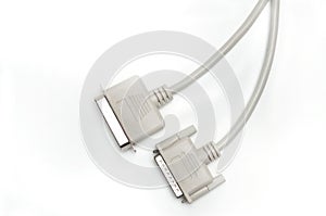 LPT parallel port cable and plug on white background