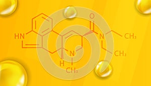 LSD chemical formula. LSD 3D Realistic chemical molecular structure