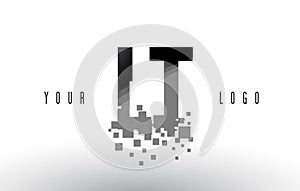 LT L T Pixel Letter Logo with Digital Shattered Black Squares
