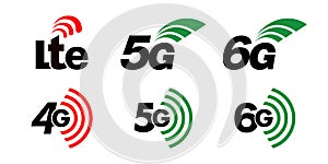 Lte, 4G 5G and 6G Icon vector for app or mobile device. Lte, 3g, 4g, 5g and 6g technology icon symbols. Vector.