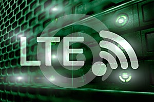 LTE, 5g wireless internet technology concept. Server room