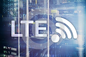 LTE, 5g wireless internet technology concept. Server room concept.