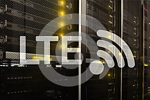 LTE, 5g wireless internet technology concept. Server room