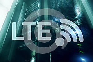LTE, 5g wireless internet technology concept. Server room..