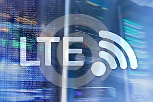 LTE, 5g wireless internet technology concept. Server room.
